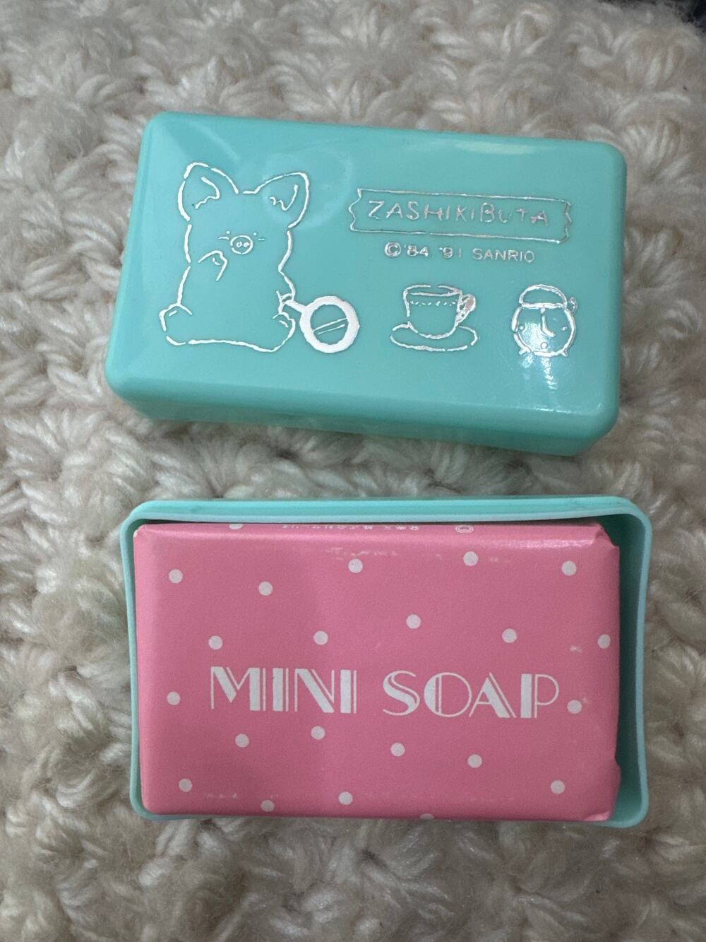 VTG 1984 1991 Sanrio Zashikibuta Mini Soap & Plastic Case Set Deadstock Rare